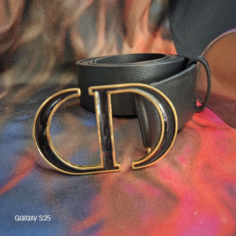 Dior Black Belt with Gold Accents
